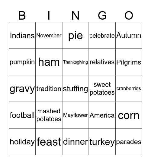 THANKSGIVING Bingo Card