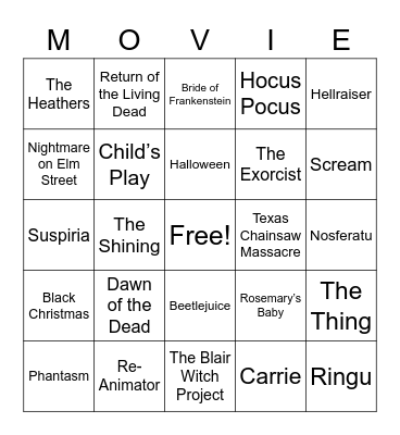 Movie Mayhem Bingo Card