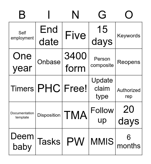 Untitled Bingo Card