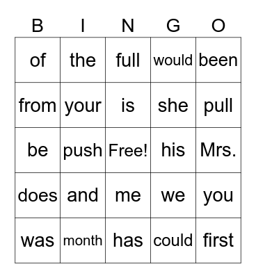 Book 1 Sight words Bingo Card