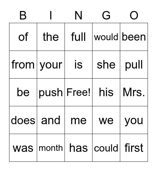 Book 1 Sight words Bingo Card