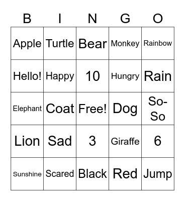 Elementary ASL Bingo Card