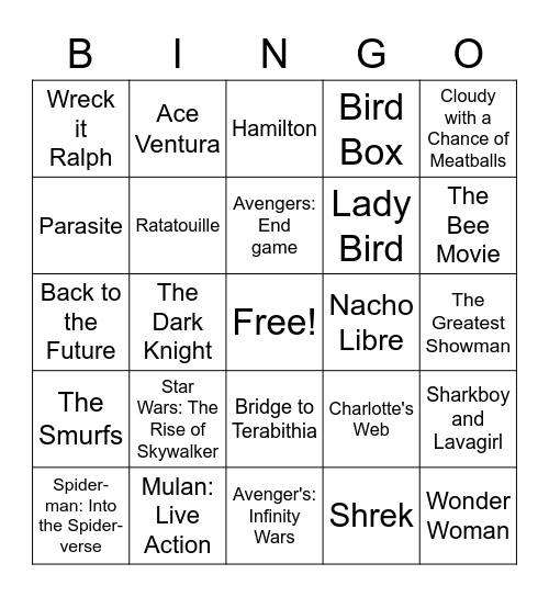 Movies Bingo Card