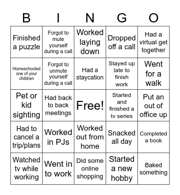 Work from Home/COVID Puzzle Bingo Card