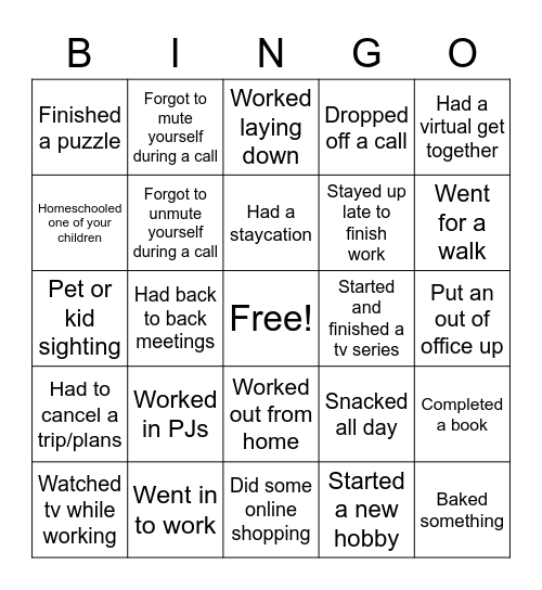 Work from Home/COVID Puzzle Bingo Card