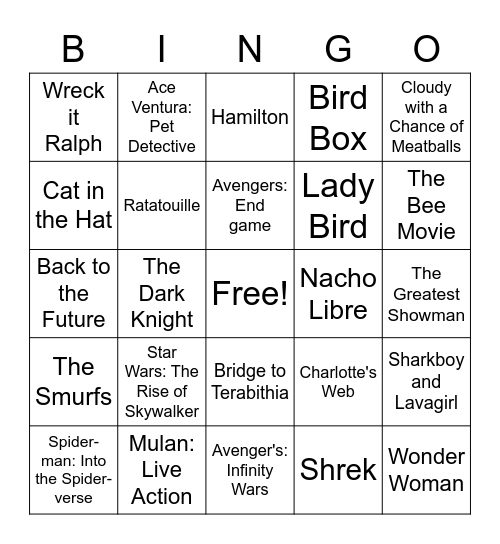 Movies Bingo Card