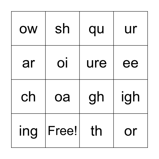 Phonics Bingo Card