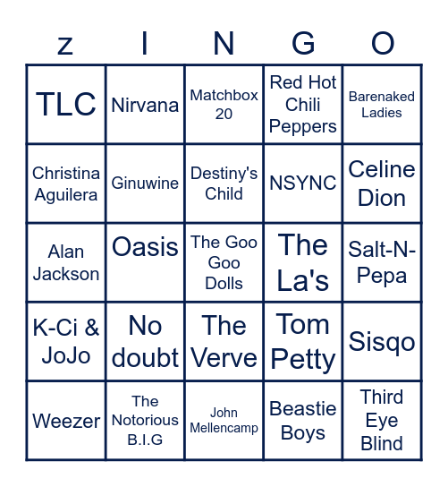 MUSIC #1 Bingo Card