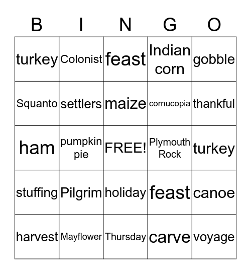 Thanksgiving Bingo! Bingo Card