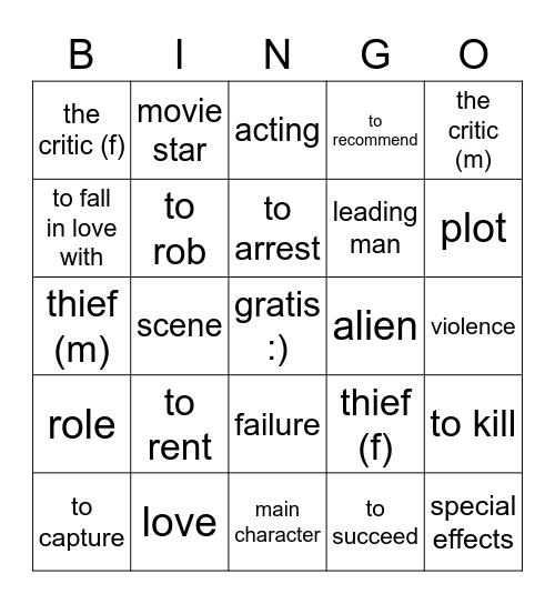 U6B Vocabulario Bingo Card