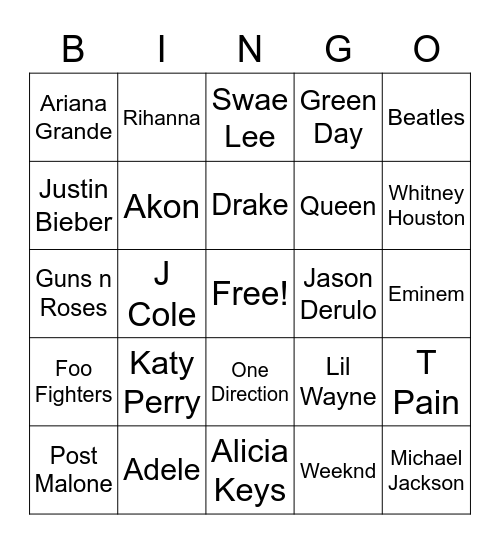 Music Bingo Card