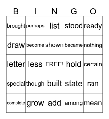 High Frequency D1 Bingo Card