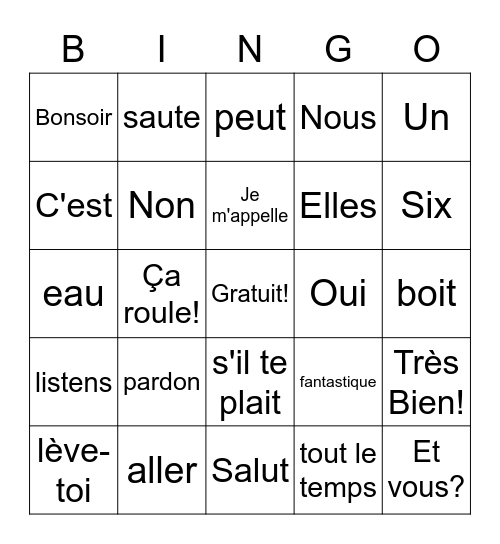 French Bingo Card