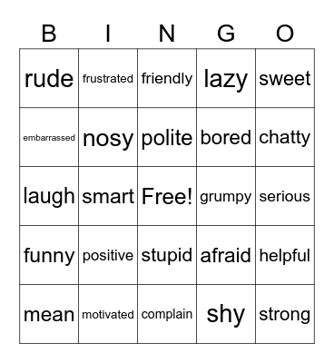 Personal Qualities Bingo Card