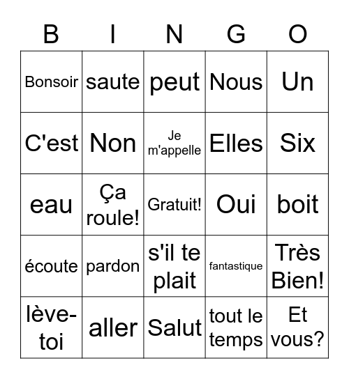 French Bingo Card