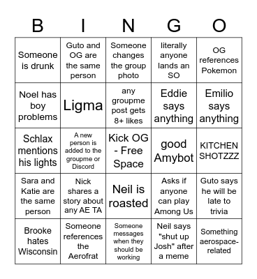 Neil the Alcoholic Bingo Card