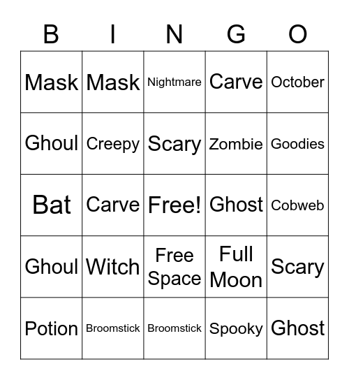 Halloween Bingo Card