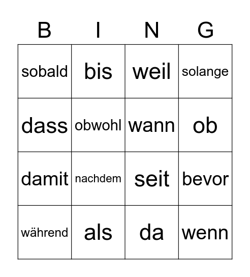 Subordinierende Konjunktionen! Bingo Card