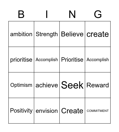 MOTIVATIONAL BINGO! Bingo Card