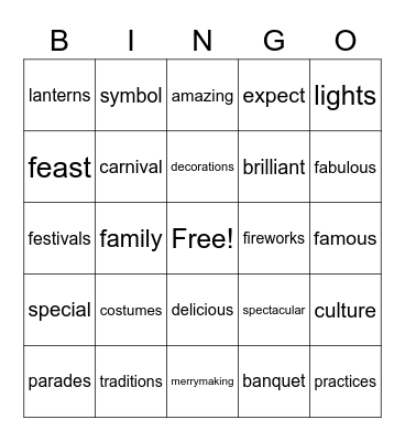 CELEBRATIONS Bingo Card