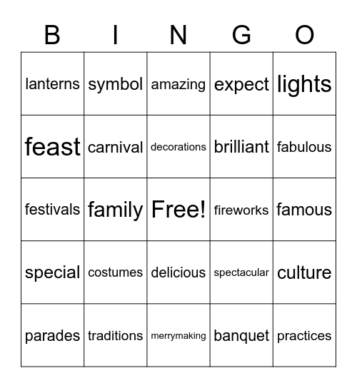 CELEBRATIONS Bingo Card