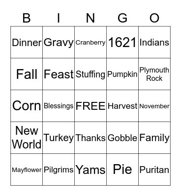 Thanksgiving Bingo Card