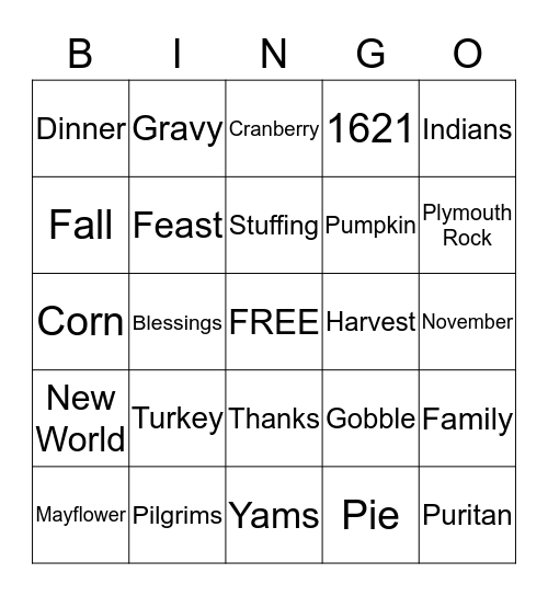 Thanksgiving Bingo Card