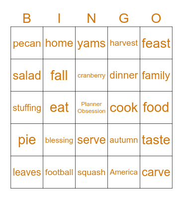 Thanksgiving Bingo Card