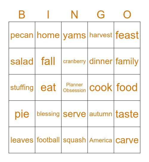 Thanksgiving Bingo Card