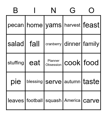 Thanksgiving Bingo Card