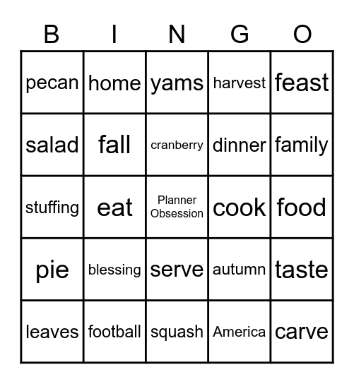 Thanksgiving Bingo Card