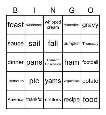 Thanksgiving 2020 Bingo Card