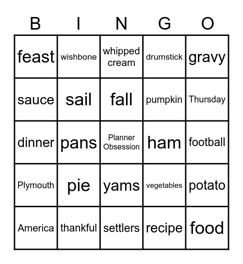 Thanksgiving 2020 Bingo Card