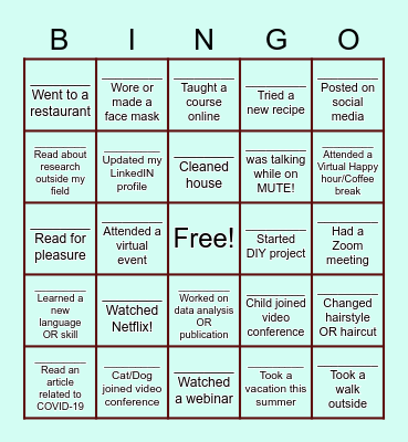 ARLN People Bingo - COVID Survival Bingo Card