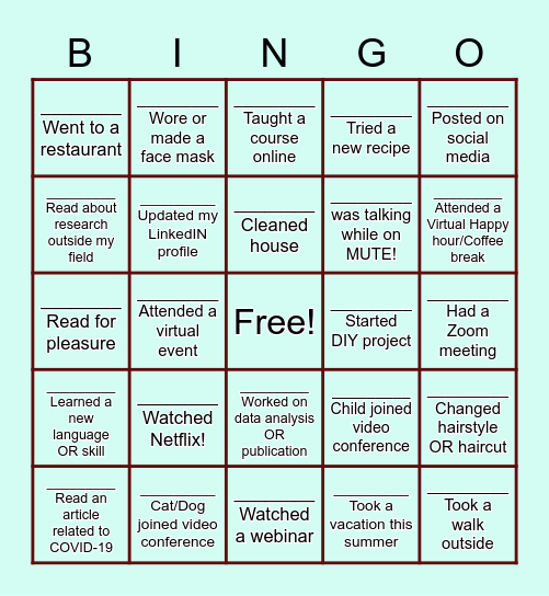 ARLN People Bingo - COVID Survival Bingo Card