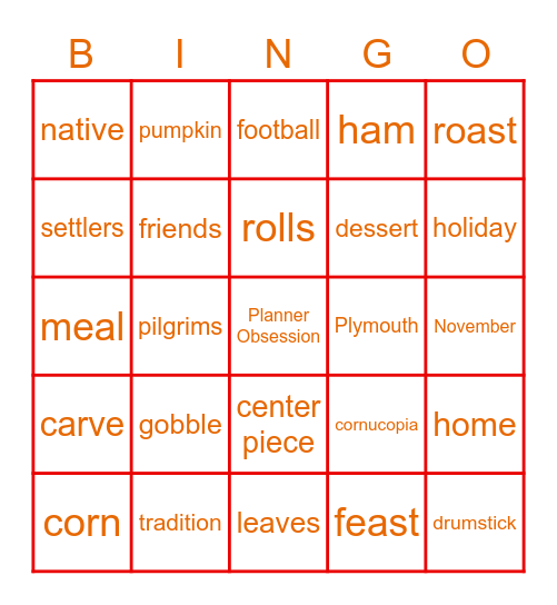 Thanksgiving Bingo Card