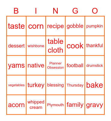 Thanksgiving Bingo Card