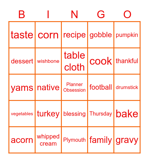 Thanksgiving Bingo Card