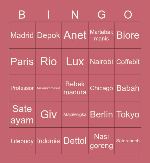 Tiana Bingo Card