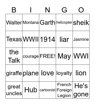 Secondhand Lions Bingo Card