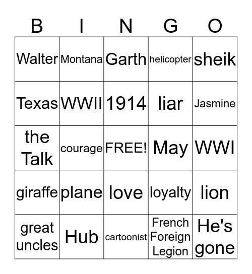 Secondhand Lions Bingo Card
