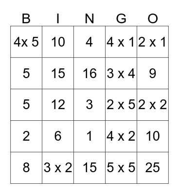 Multiplication #2 Bingo Card