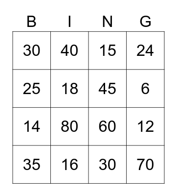 Skip Count Multiplication Bingo Card