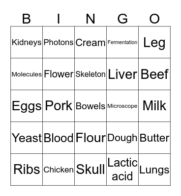 Vocabulary Bingo Card