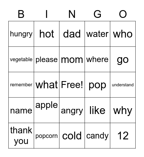 Sign Language Bingo Card