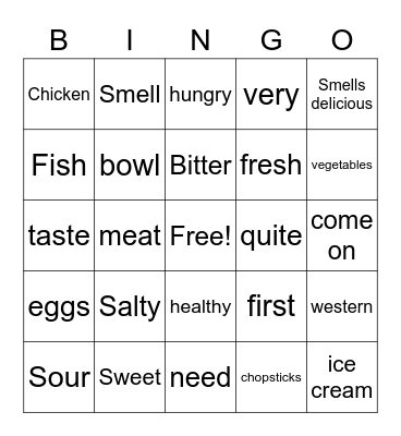 Foods we need Bingo Card