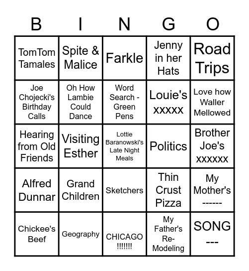 EVELYN'S FAVORITE THINGS ! Bingo Card