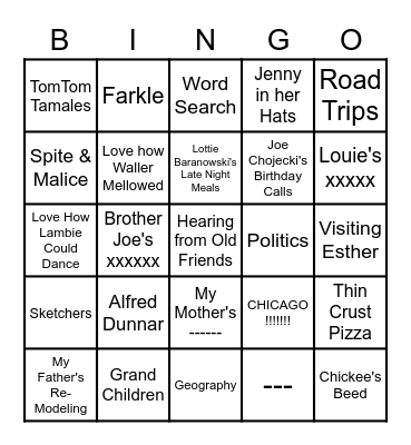 EVELYN'S FAVORITE THINGS ! Bingo Card