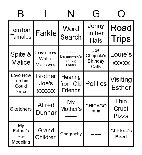 EVELYN'S FAVORITE THINGS ! Bingo Card