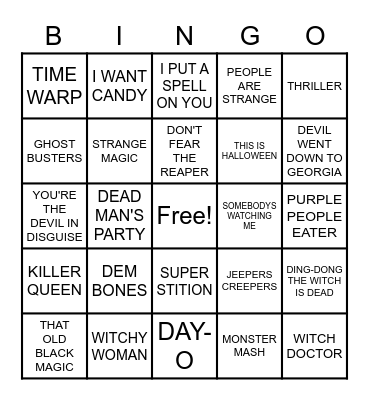 Halloween Music Bingo Card